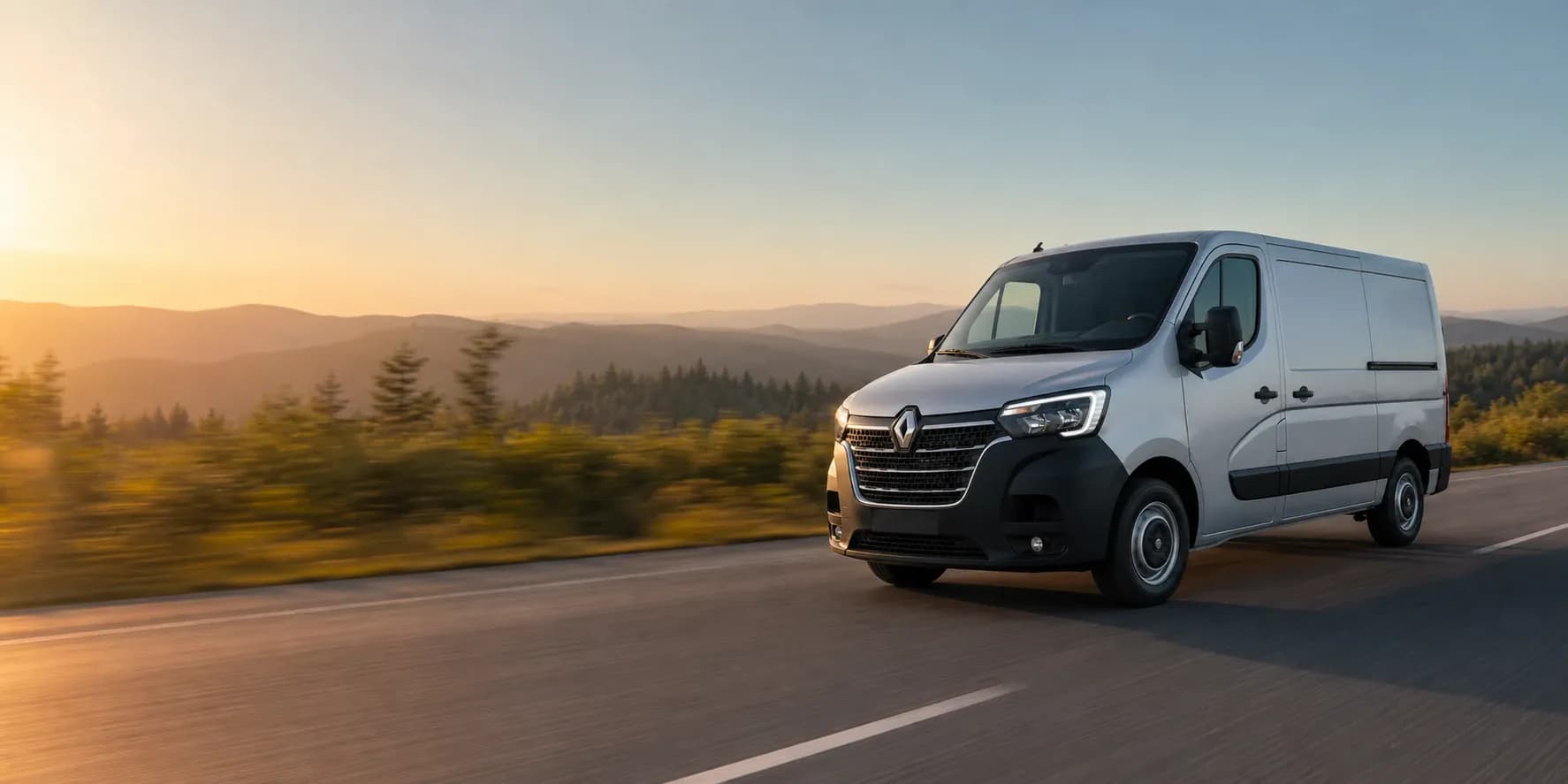 Коммерческий автомобиль Renault Master на фоне дальневосточного пейзажа